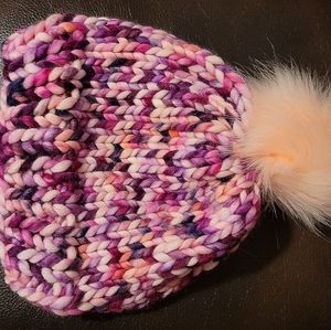 100% Wool Hand-Knit Chunky Beanie with PomPom